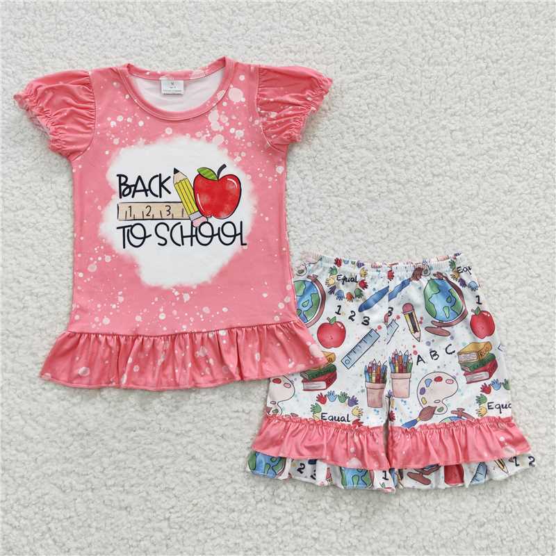 RTS NO MOQ Baby Girls Summer Sets GSSO0355 Back To School Apple Clothes Sets