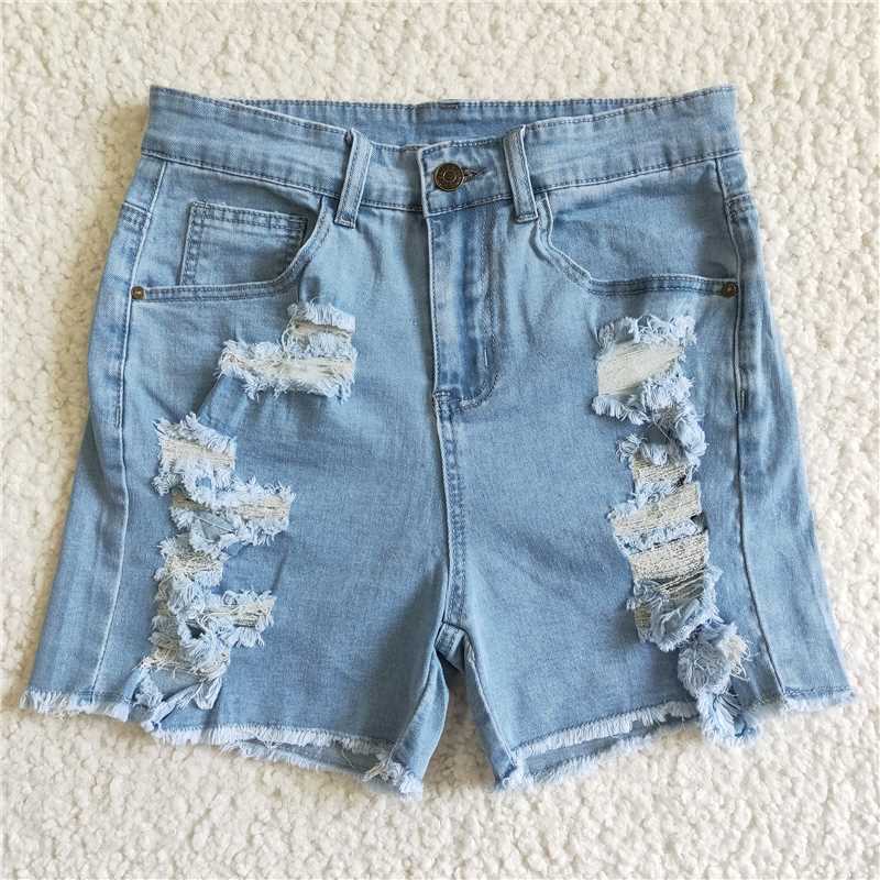 RTS NO MOQ Adult Women Summer Pants SS0026 Denim Distressed Shorts