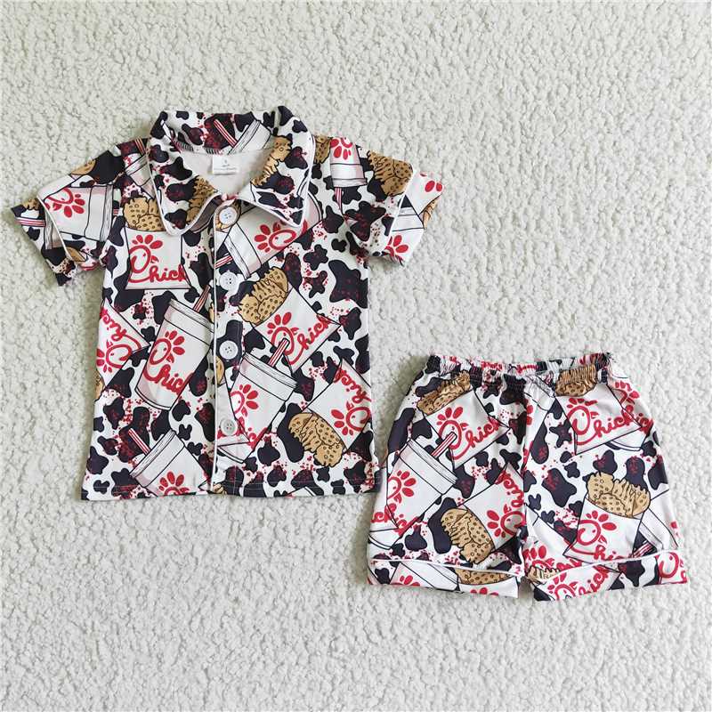 8.11 RTS NO MOQ Baby Boys kids Summer Sets BSSO0080 Chick summer cartoon pajamas