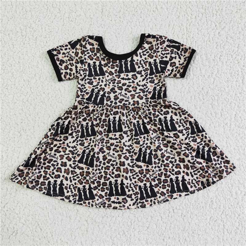8.6 RTS NO MOQ Summer Baby Girls Dresses GSD0105 Halloween witch leopard dresses