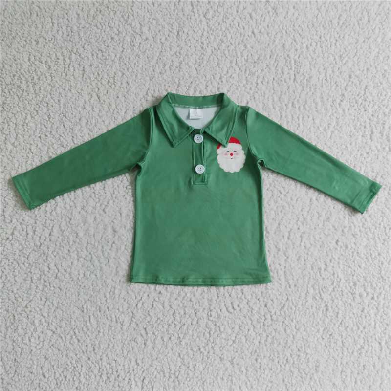 8.7 RTS NO MOQ Baby Boys Long Sleeve BT0073 Christmas santa green pullover shirts Tops