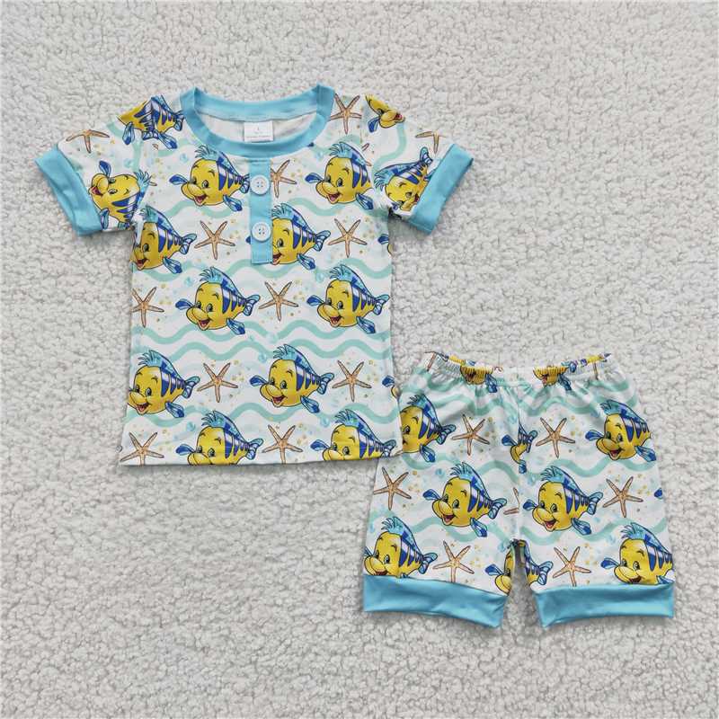 8.11 RTS NO MOQ Baby Boys kids Summer Sets BSSO0114 Fish Summer Pajamas Shorts Sets