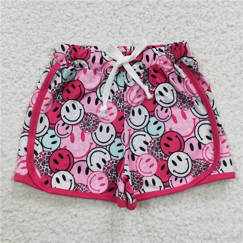6.23 RTS NO MOQ Baby Girls Summer Pants SS0100 Hot pink smile Summer Shorts