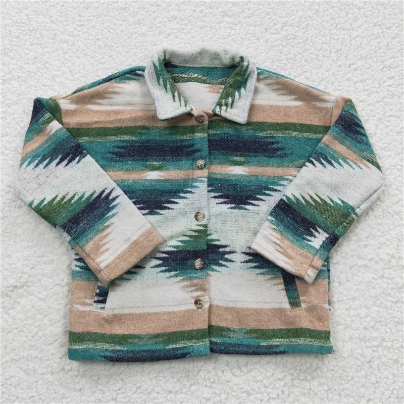 7.4 RTS NO MOQ Baby Boys Long Sleeve BT0251 Western Green Aztec Jackets Cardigans