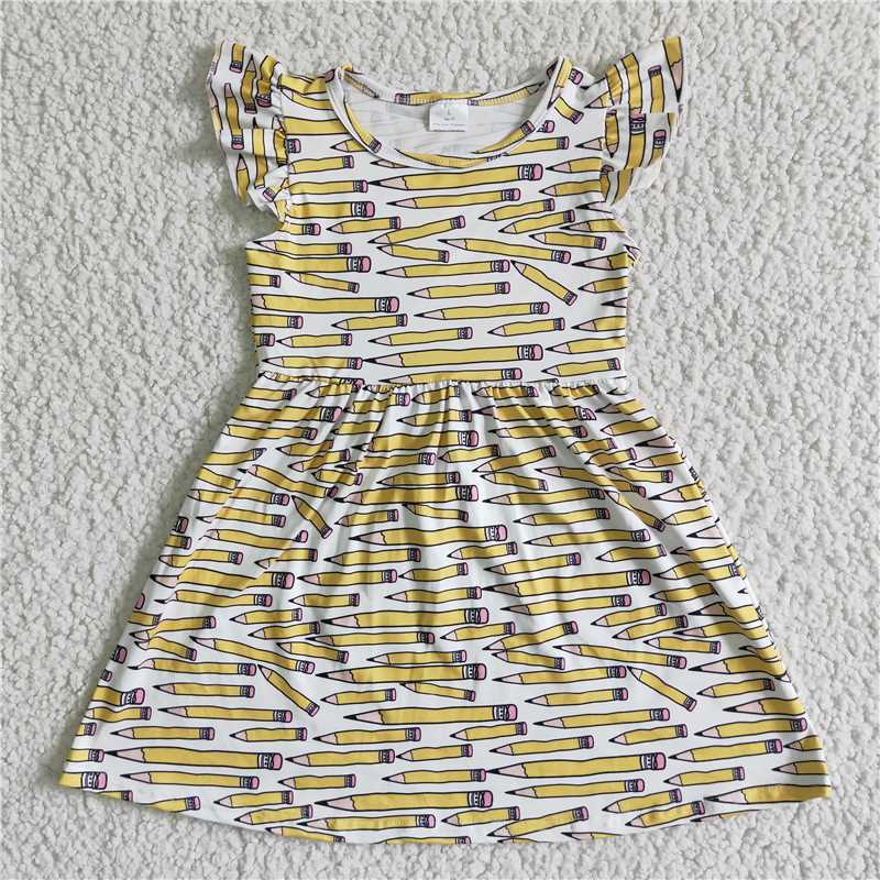 8.7 RTS NO MOQ Summer Baby Girls Dresses BC0001 Back to school pencil flutter sleeve knee length dresses