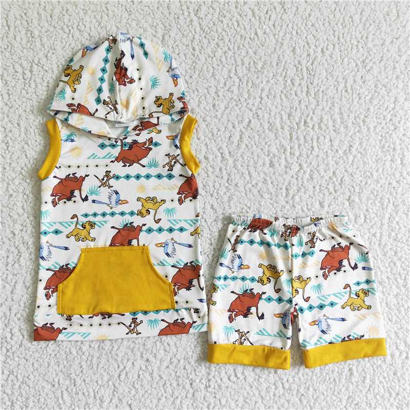 8.12 RTS NO MOQ Baby Boys kids Summer Sets BSSO0039 Sleeveless lion shirt shorts Sets