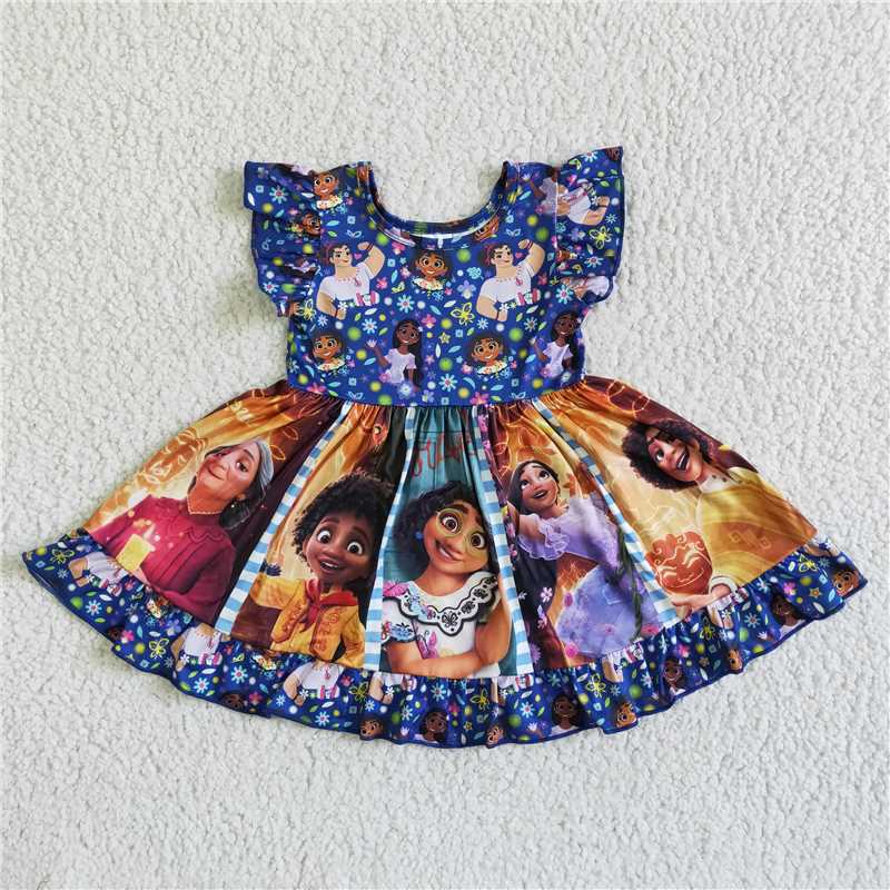 8.6 RTS NO MOQ Summer Baby Girls Dresses GSD0065 Flutter sleeve cartoon dance twirl ruffle dresses