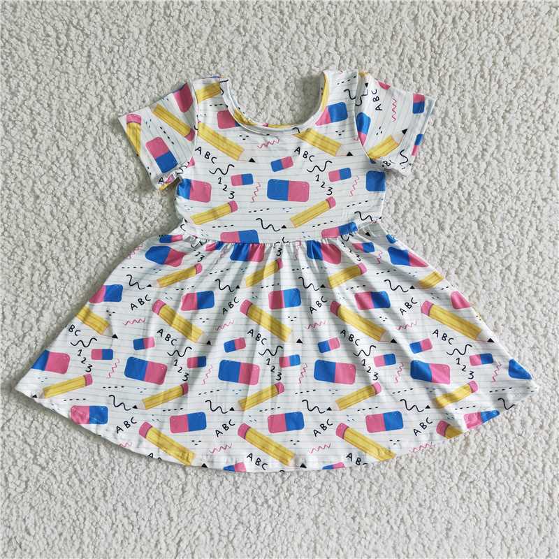 8.6 RTS NO MOQ Summer Baby Girls Dresses GSD0076 Short sleeve back to school twirl dresses