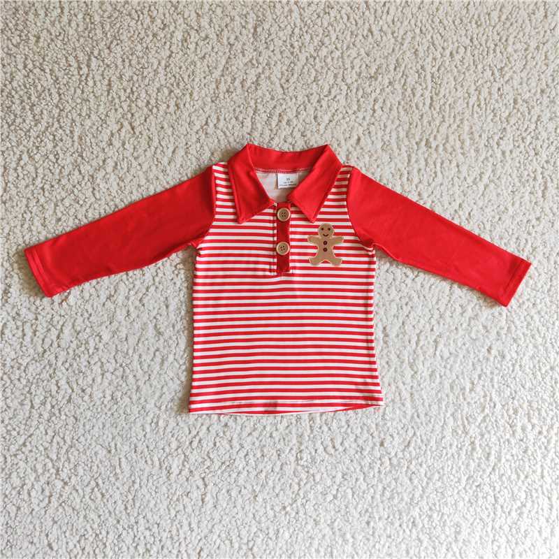 8.7 RTS NO MOQ Baby Boys Long Sleeve BT0040 Christmas Long sleeve gingerbread shirts
