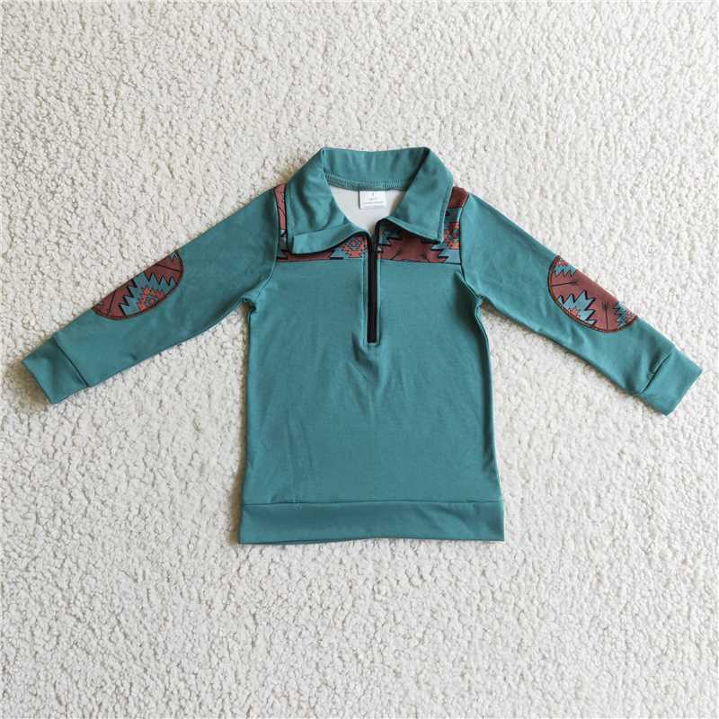 7.21 RTS NO MOQ Baby Boys Long Sleeve BT0093 Western Aztec Brown Pullover Shirts