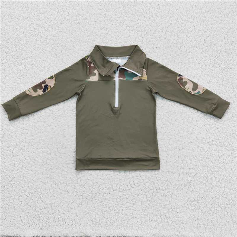7.21 RTS NO MOQ Baby Boys Long Sleeve BT0098 Green Camo Pullovers Tops