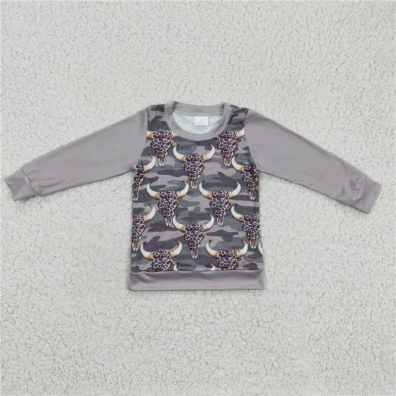 7.21 RTS NO MOQ Baby Boys Long Sleeve BT0108 Camo Cow Long Sleeve Shirts Tops