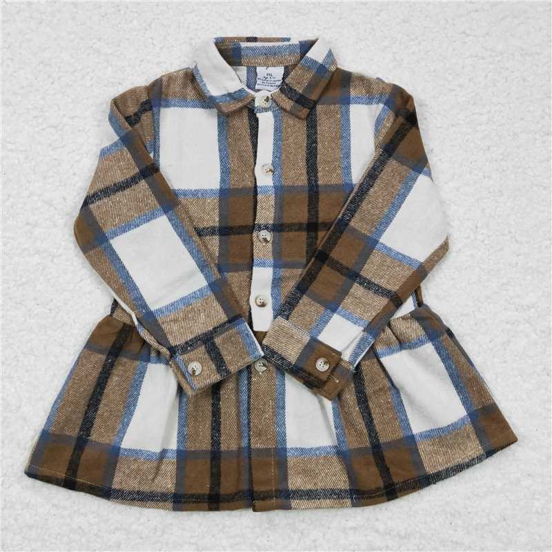 7.8 RTS NO MOQ Baby Girls Long Sleeve GT0089 Brown Plaid Color Long Tops