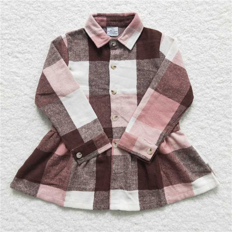 7.8 RTS NO MOQ Baby Girls Long Sleeve GT0090 Pink plaid Color Long Tops Dresses