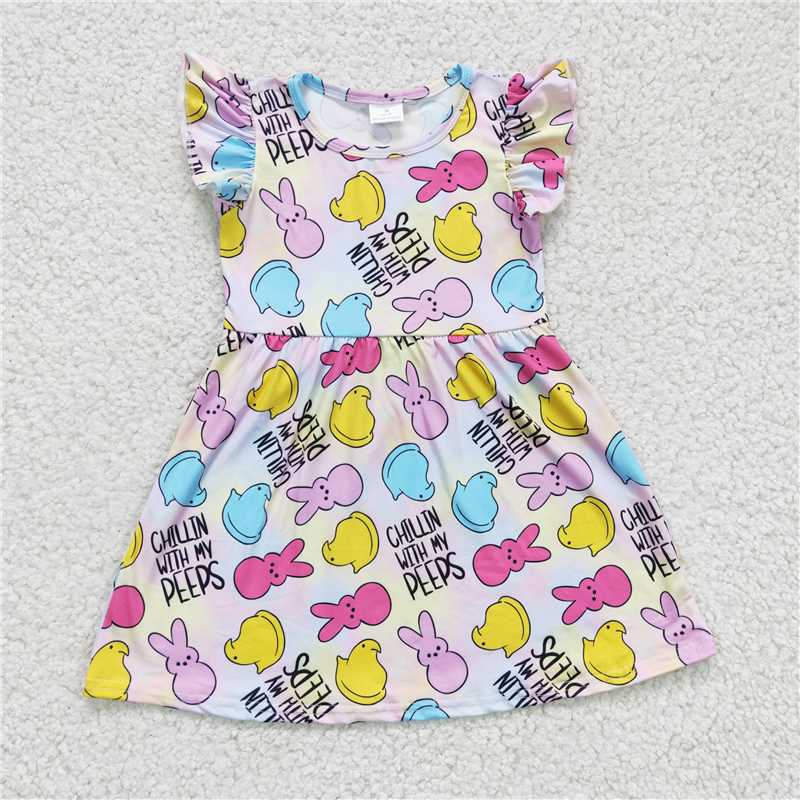 8.5 RTS NO MOQ Summer Baby Girls Dresses GSD0159 Easter Rabbits Knee Length Dresses