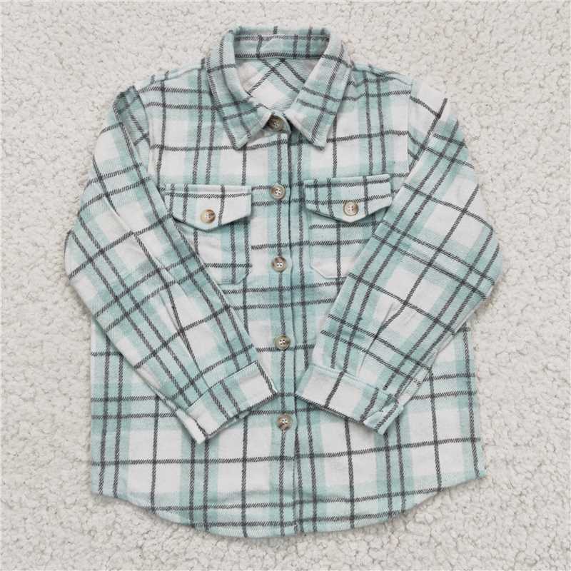 7.10 RTS NO MOQ Baby Boys Long Sleeve BT0169 Blue Plaid Long Sleeve Button Ups Shirts Tops