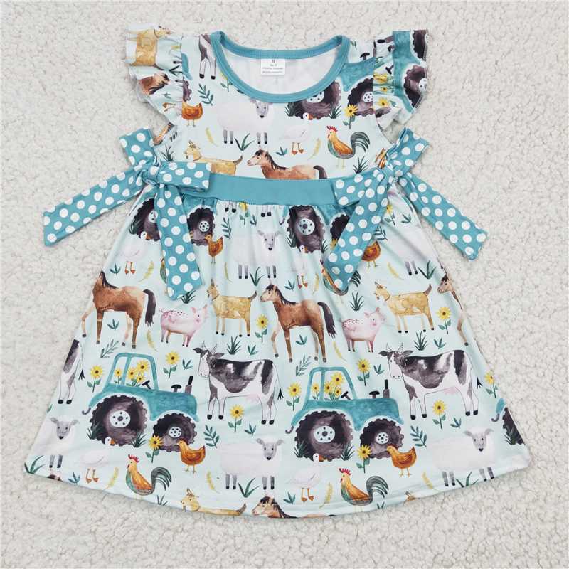 8.5 RTS NO MOQ Summer Baby Girls Dresses GSD0162 Horse Pig Cow Farm Knee Length Dresses