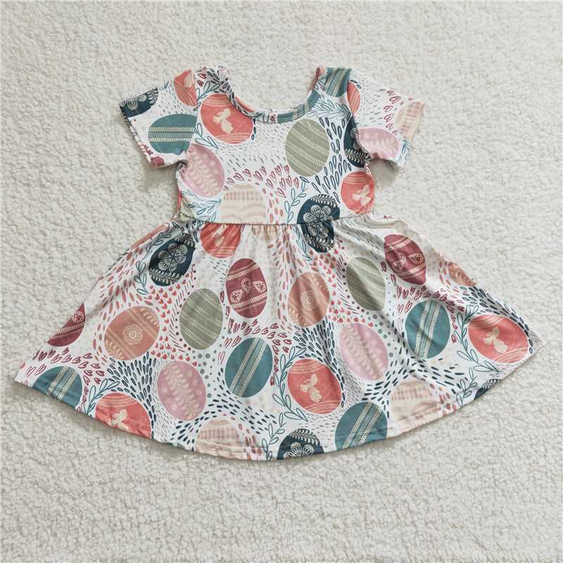 8.4 RTS NO MOQ Summer Baby Girls Dresses GSD0243 Easter Eggs Colorful Pearl Twirl Dresses