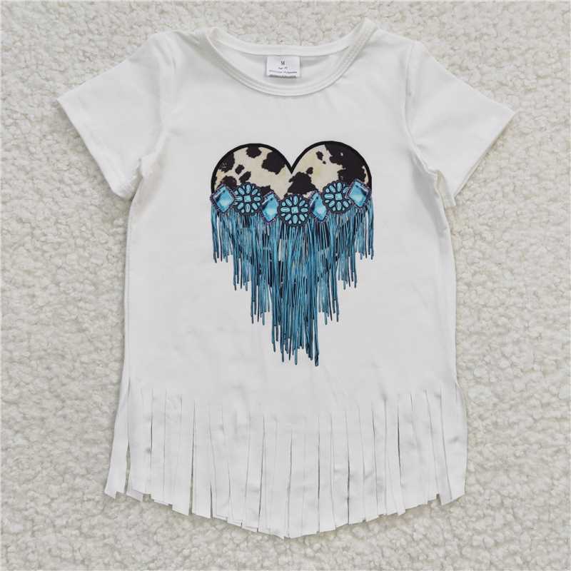 7.25 RTS NO MOQ Summer Baby Girls Short Sleeve GT0137 Western Heart Short Sleeve Tee Shirts
