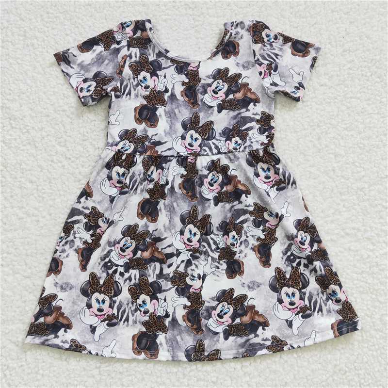 8.4 RTS NO MOQ Summer Baby Girls Dresses GSD0232 Short Sleeve Leopard Knee Length Dresses