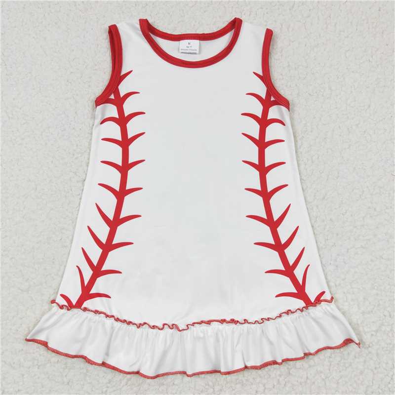 8.4 RTS NO MOQ Summer Baby Girls Dresses GSD0295 Baseball Sleeveless Knee Length Dresses