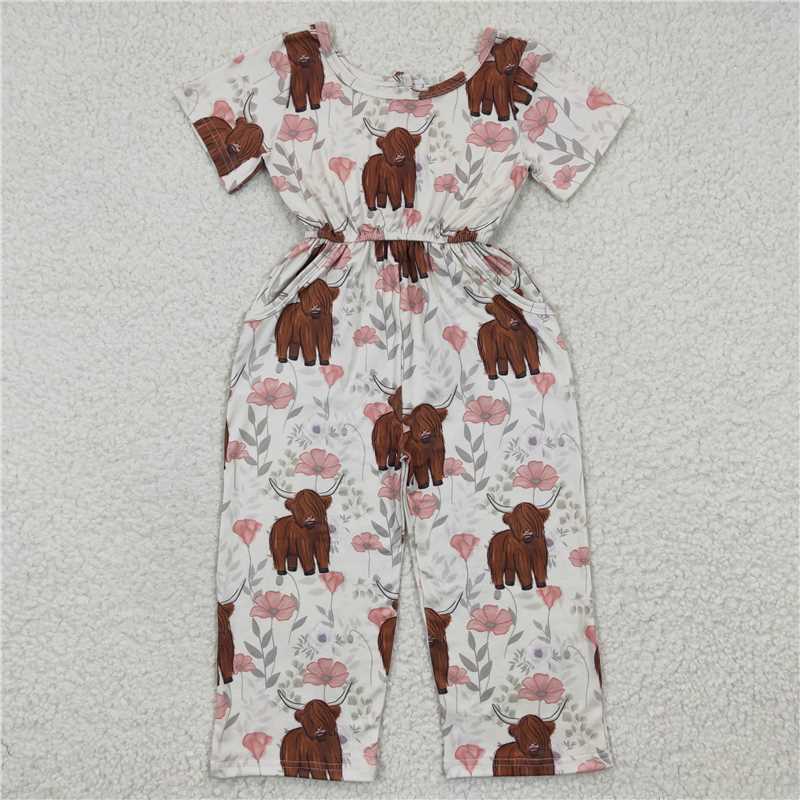 6.25 RTS NO MOQ Summer Baby Girls Bodysuit SR0227 Highland Cow Western Jumpsuits