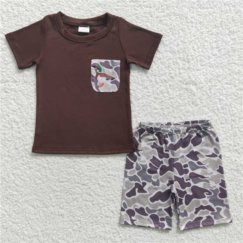 8.9 RTS NO MOQ Baby Boys kids Summer Sets BSSO0204 Brown Duck Camo Summer Shorts Sets