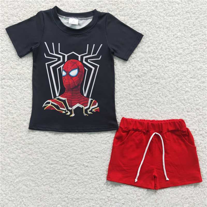 8.9 RTS NO MOQ Baby Boys kids Summer Sets BSSO0226 Red Cartoon Tee Shirts Shorts Sets