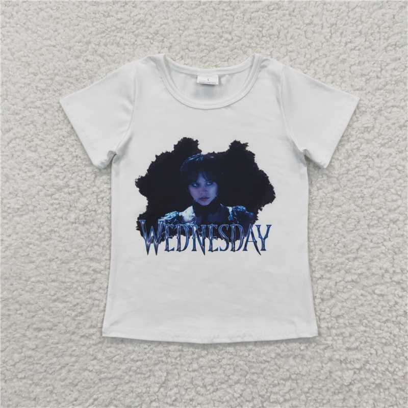 7.24 RTS NO MOQ Summer Baby Girls Short Sleeve GT0171 Cartoon White Short Sleeve Tee Shirts Tops