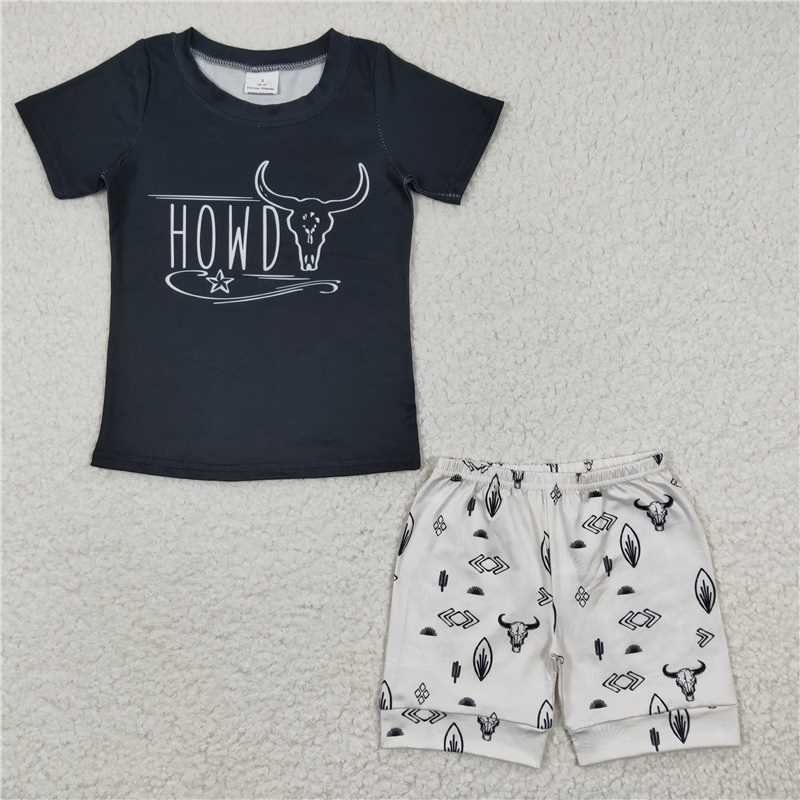 8.9 RTS NO MOQ Baby Boys kids Summer Sets BSSO0213 Western Howdy Short Sleeve Tee Shirts Shorts Sets