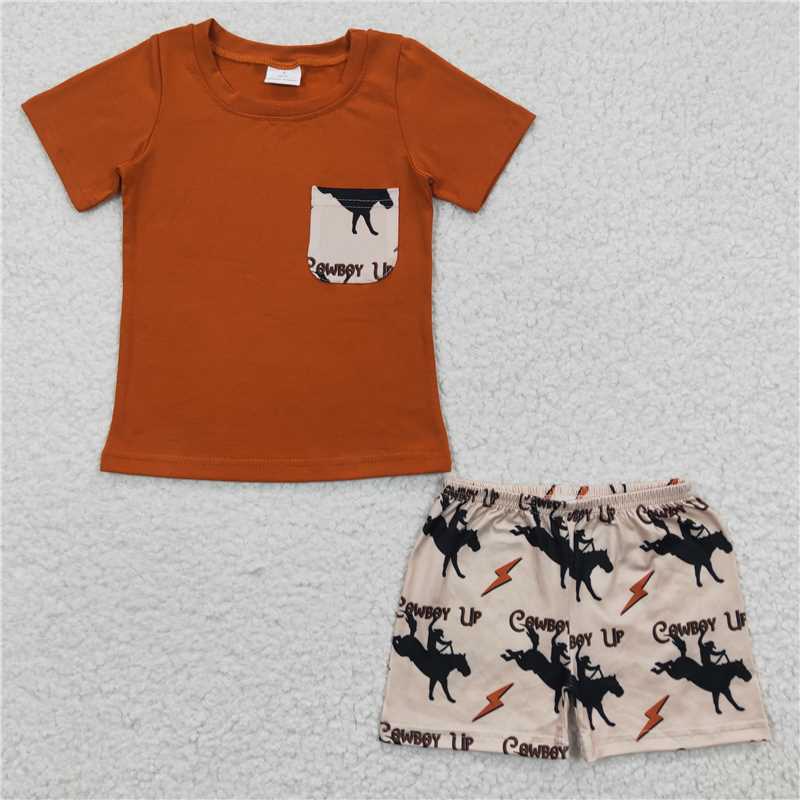 8.9 RTS NO MOQ Baby Boys kids Summer Sets BSSO0162 Cowboy Rodeo Shorts Sets