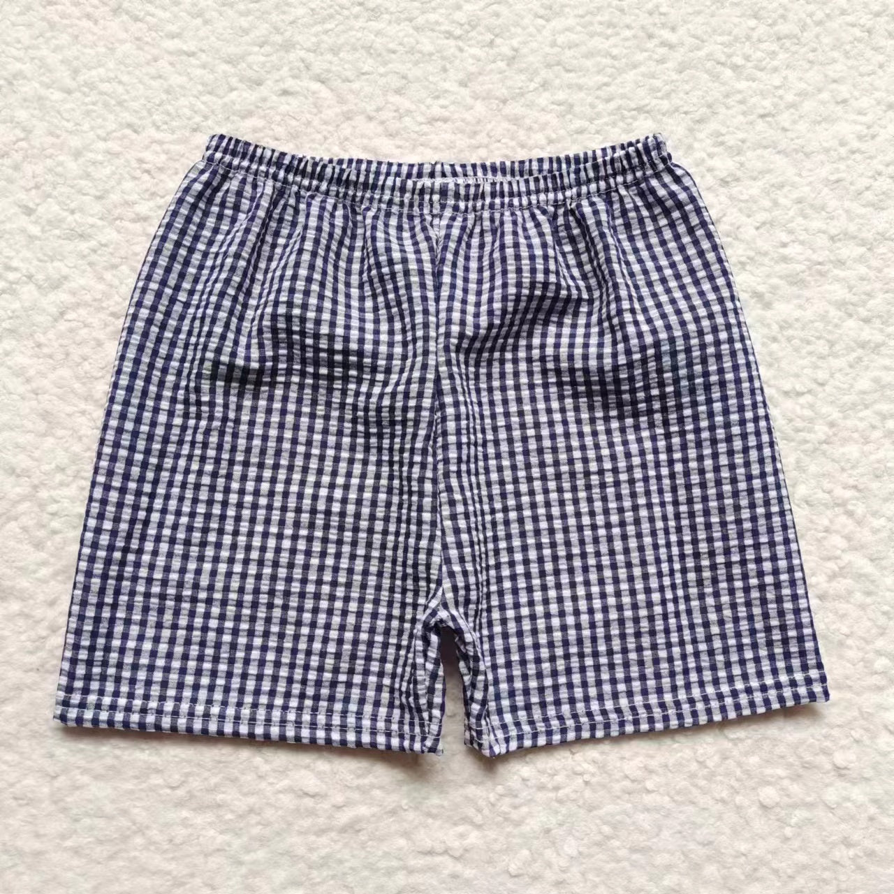 5.16 RTS NO MOQ Baby Boys Summer Pants SS0075 Navy Plaid Seersucker Fabric Shorts