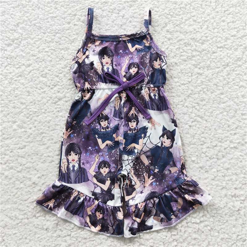 6.25 RTS NO MOQ Summer Baby Girls Bodysuit SR0362 Black Movie Bell Bottom Jumpsuits