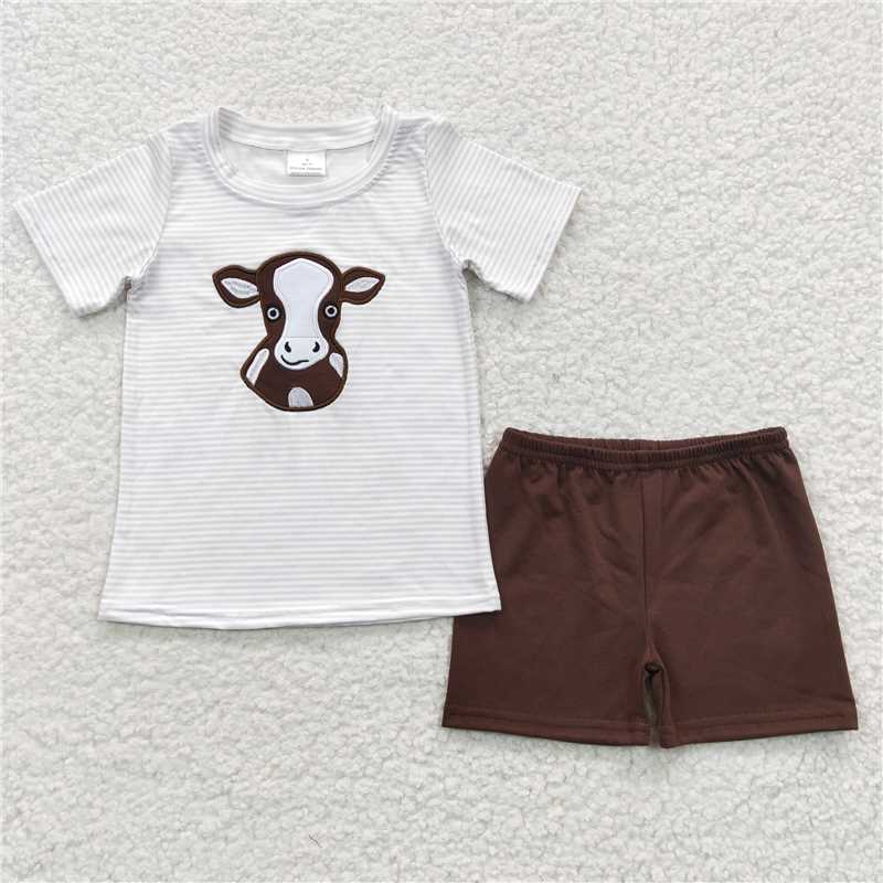 8.8 RTS NO MOQ Baby Boys kids Summer Sets BSSO0218 Western Cow Shorts Sets