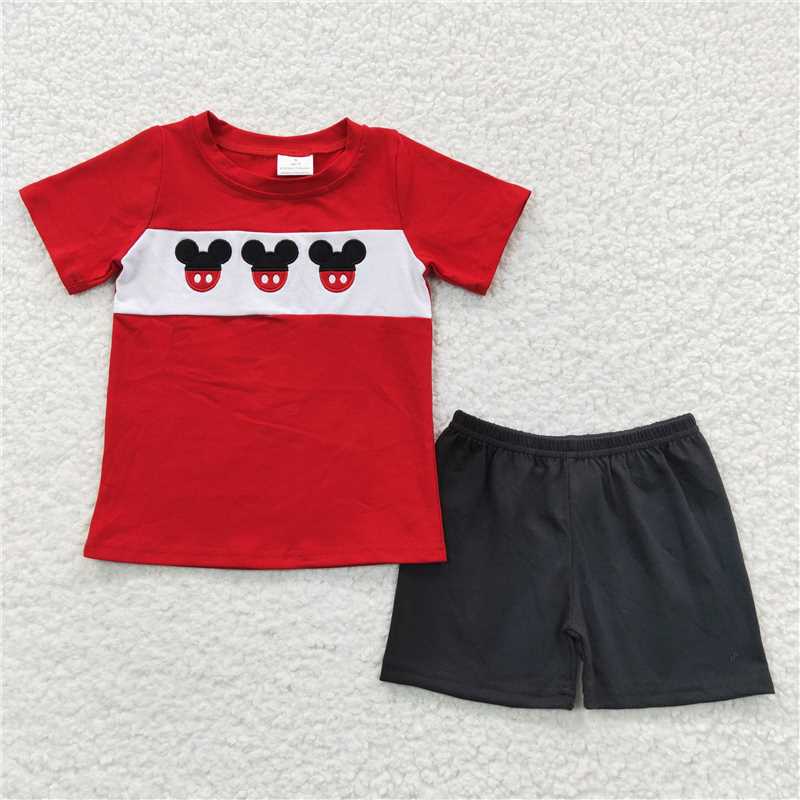 8.8 RTS NO MOQ Baby Boys kids Summer Sets BSSO0092 Summer Mouse Embroidery Shorts sets