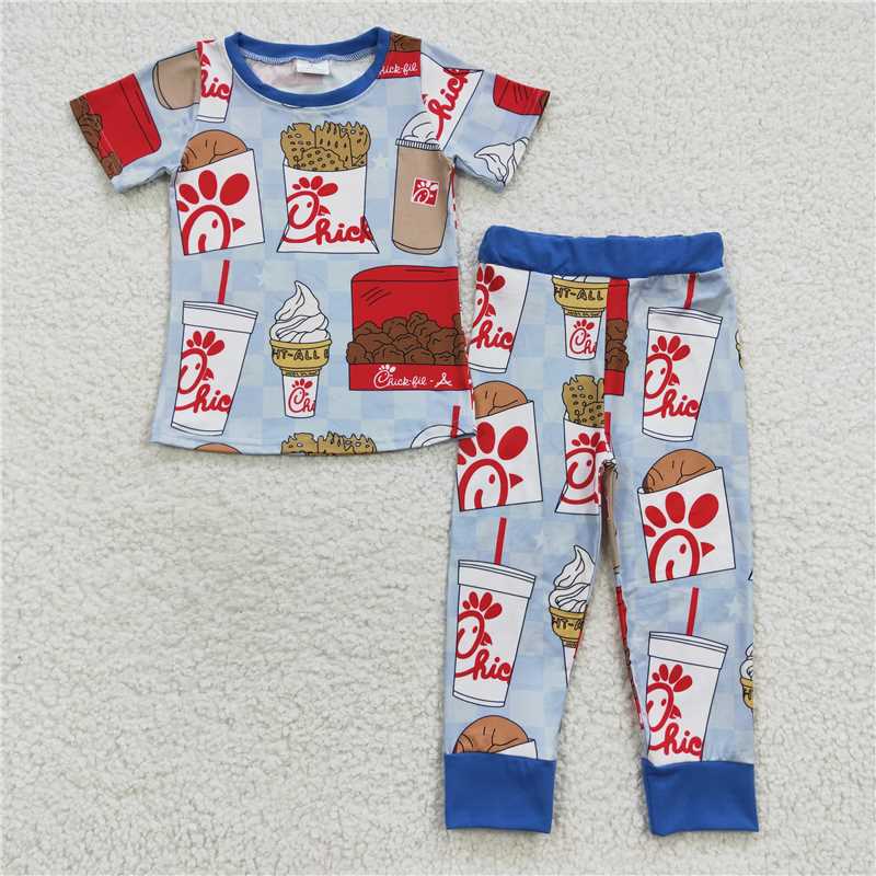 7.3 RTS NO MOQ Baby Boys Summer Sets BSPO0148 Chips Blue Color Pants Pajamas Clothes sets