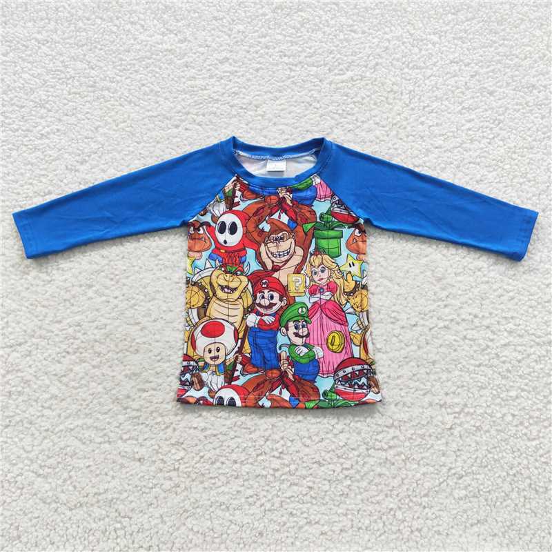 7.21 RTS NO MOQ Baby Boys Long Sleeve BT0264 Game Blue Long Sleeve Tee Tops
