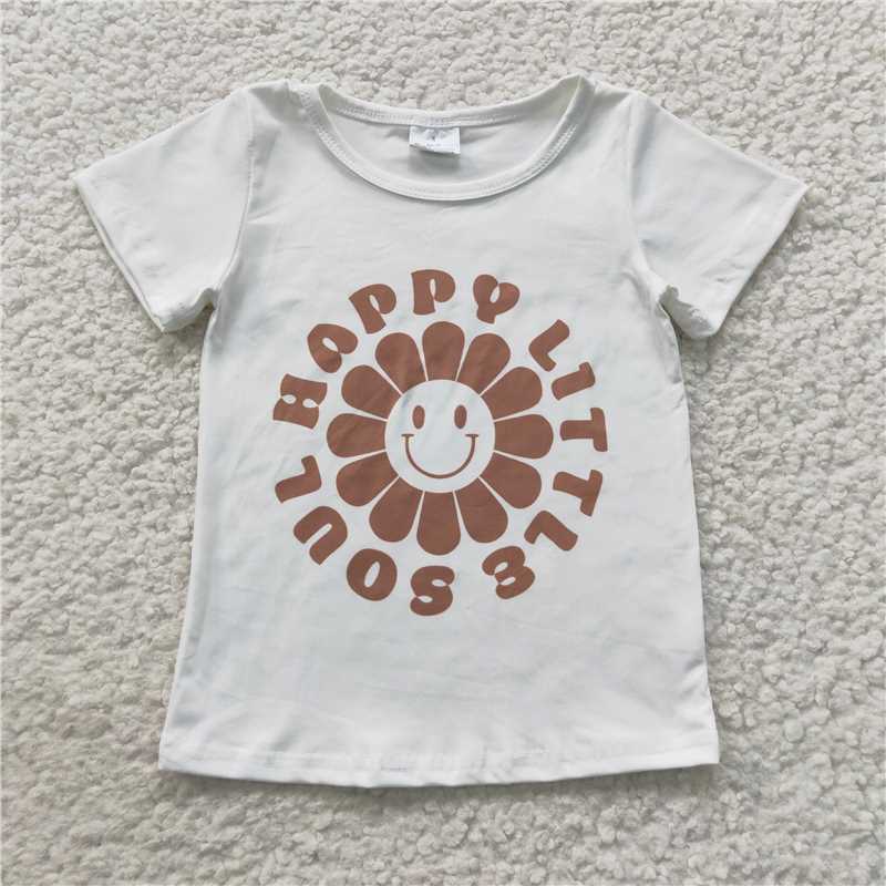 6.5 RTS NO MOQ Summer Baby Girls Short Sleeve GT0222 Happy Little Soul White Tee Shirts Tops