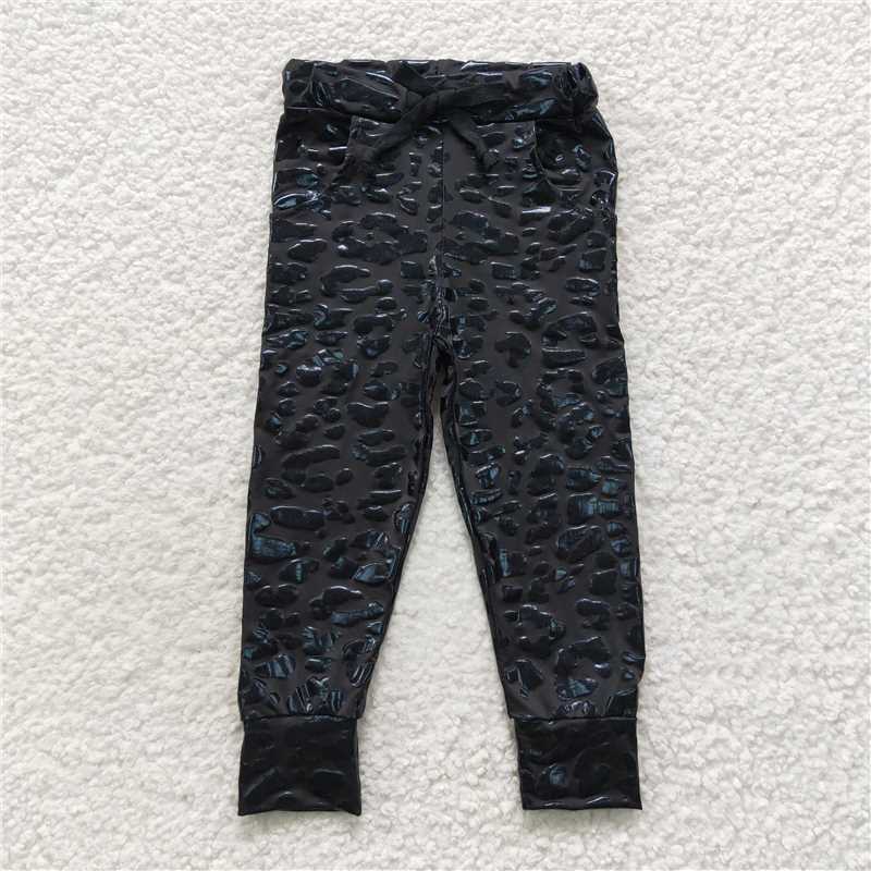 5.23 RTS NO MOQ Baby Girls Long Pants P0219 Black Leopard Bottom Pants