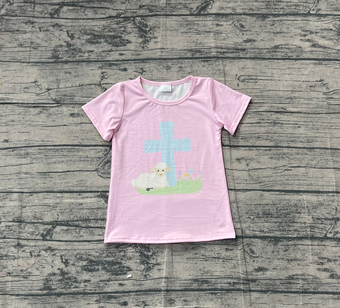 RTS Baby Girls Short Sleeves Cross Easter Pink Shirt Tops