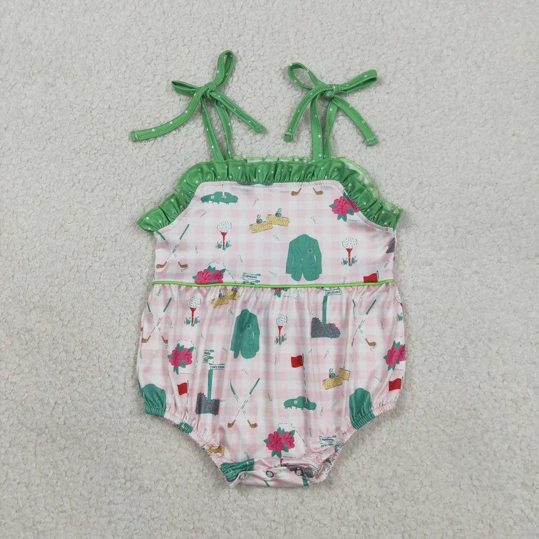 RTS Baby Girls Infant Straps Golf Plaid Summer Bubble Romper