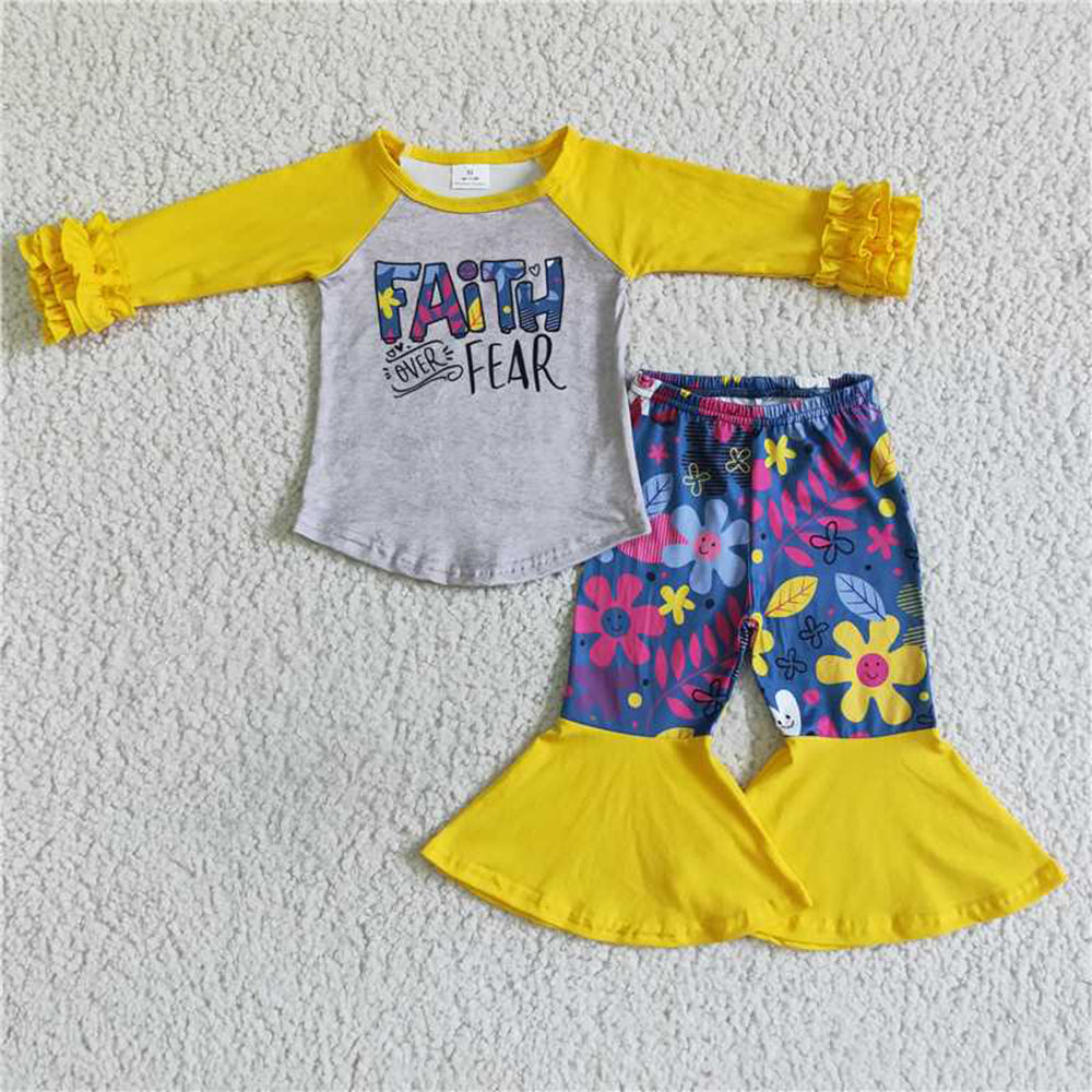 5.17 RTS NO MOQ Baby Girls Long Sleeve Sets 6 A25-4 Faith Over Fear Fall Boutique Outfits Clothes Sets