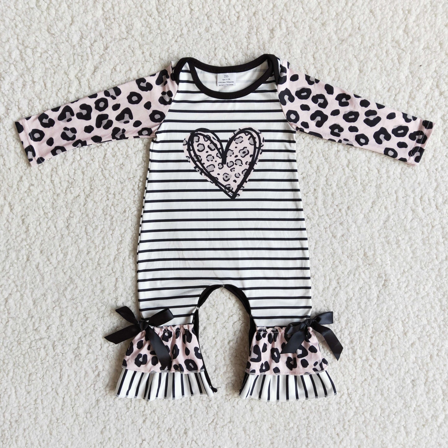 RTS Promotion Baby Girls Hearts Striped Valentine's Long Sleeves Romper