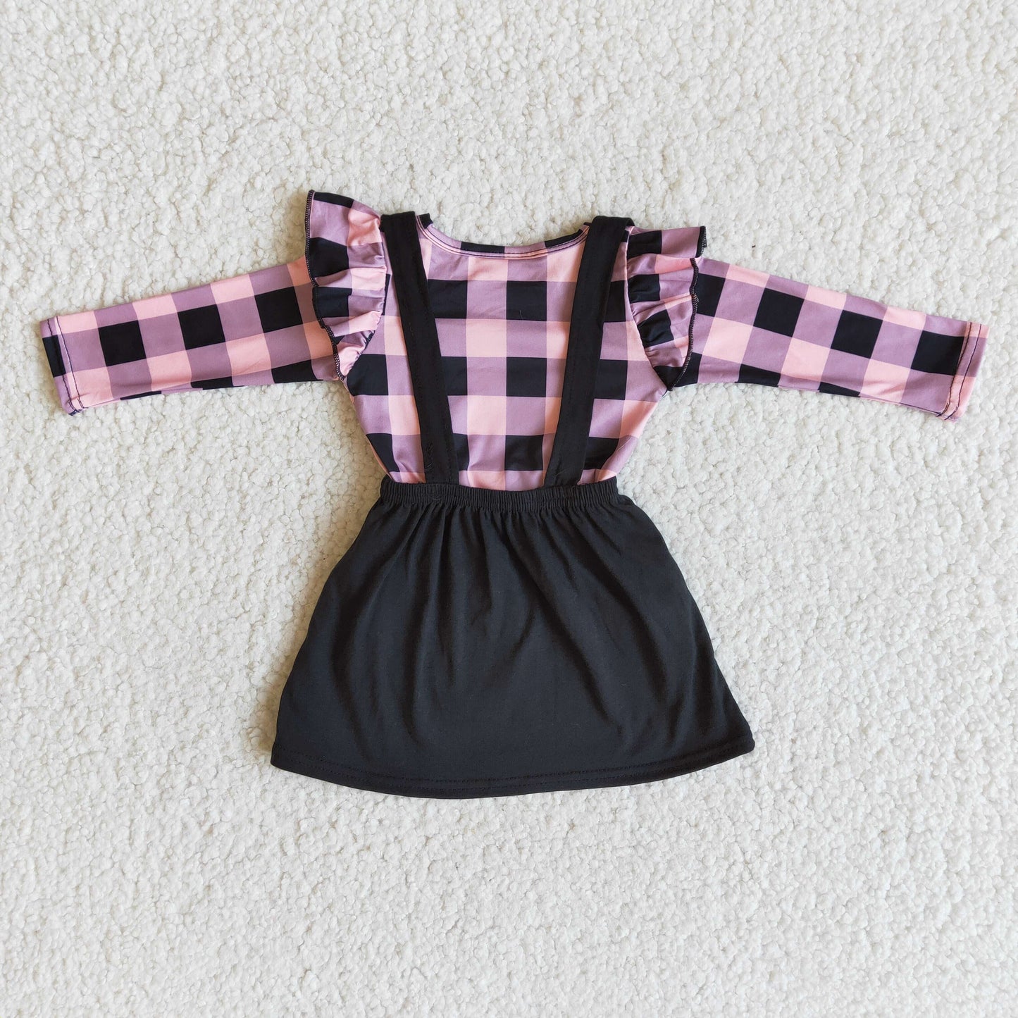 RTS Promotion Baby Girl Long Sleeves Plaid Shirt Embroidery Valentine's Heart Suspender Skirt Set
