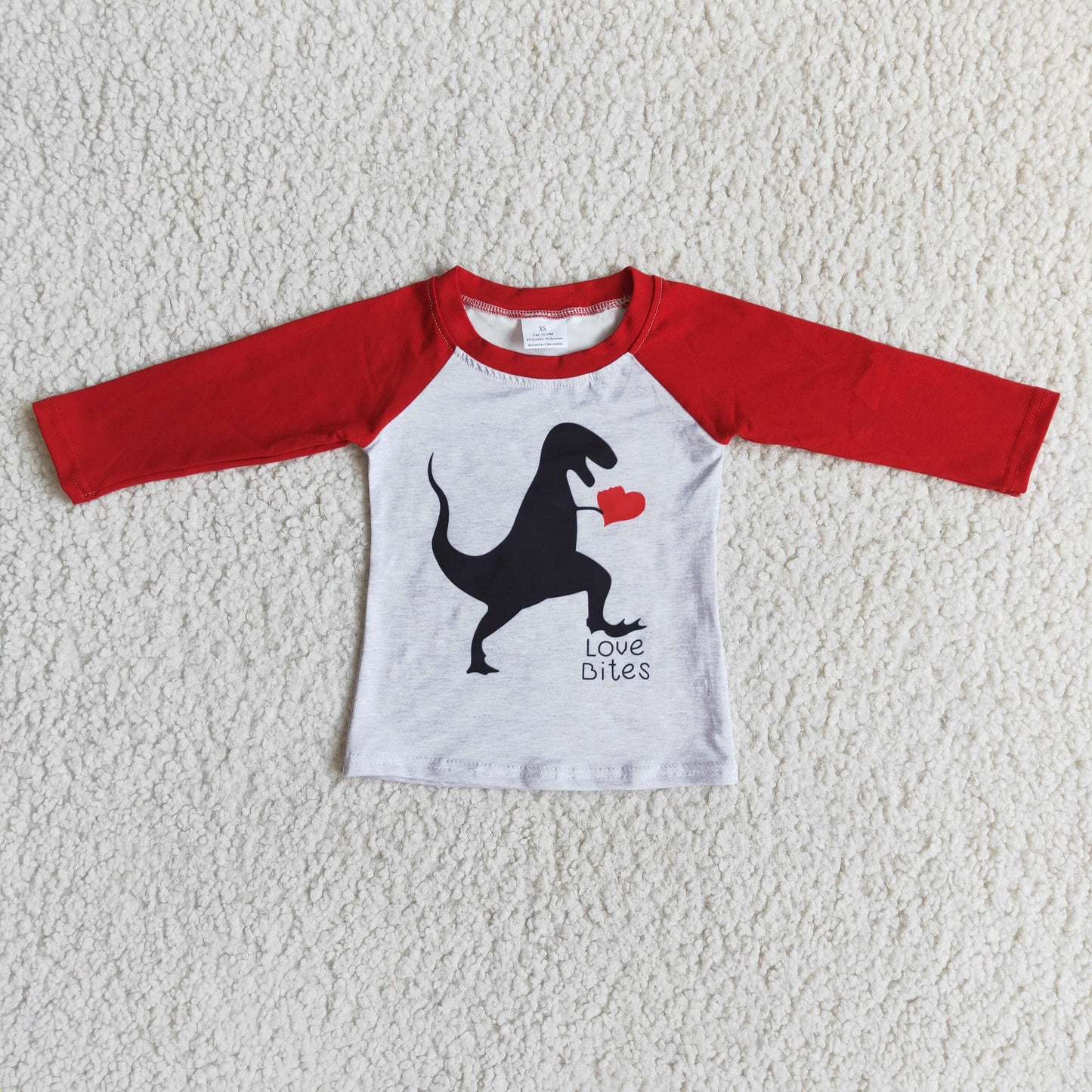 RTS Promotion Baby Boy Dino Valentine's Red Long Sleeves Shirt