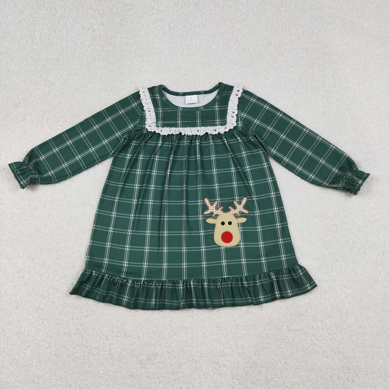 RTS Sibling Boys Girls Adult Women Christmas Embroidery Deer Green Plaid Dress Pajamas Shirt Set