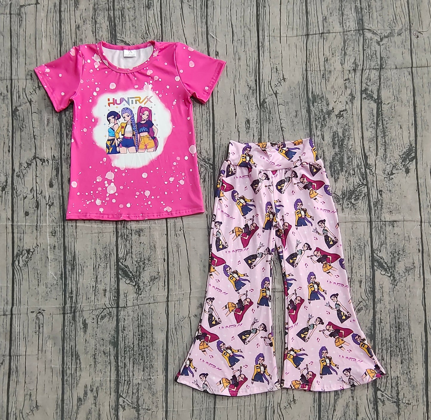 RTS Baby Girls Short Sleeves Music Character Shirt Bell Pants Pink Set