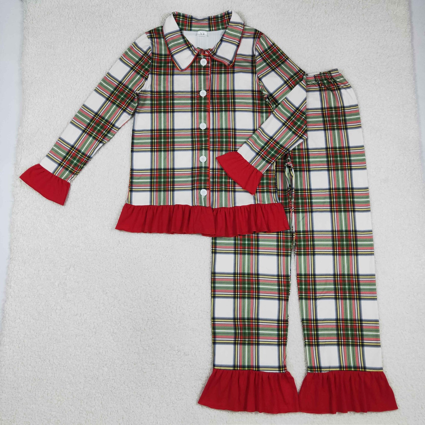 RTS Adult Woman Long Sleeves Christmas Plaid Buttons Shirt Pants Pajamas Clothes Set