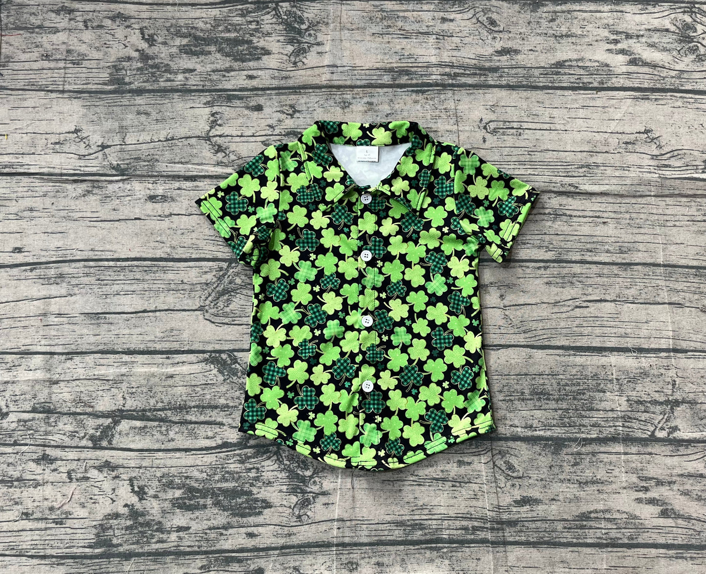 RTS Baby Boys Short Sleeves St Patrick Buttons Green Clovers Shirt Tops