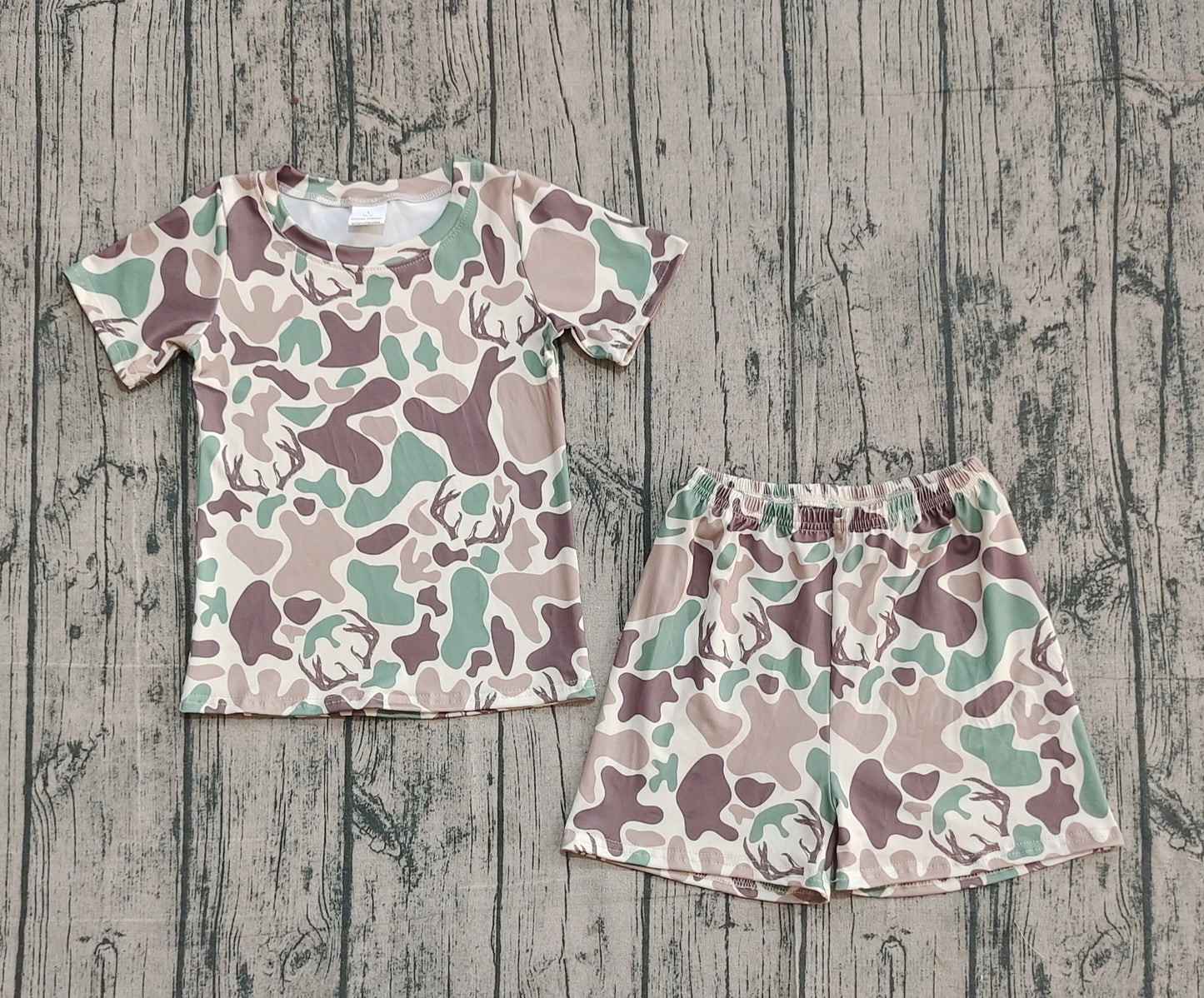 RTS Toddler Kids Short Sleeves Deer Camo Shirt Shorts Hunting Pajamas Set